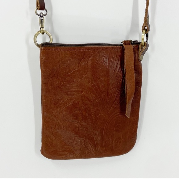 Handbags - *Tooled Leather Tan Brown Crossbody Bag Boho Festival Mini Bag Tassel Zippers
